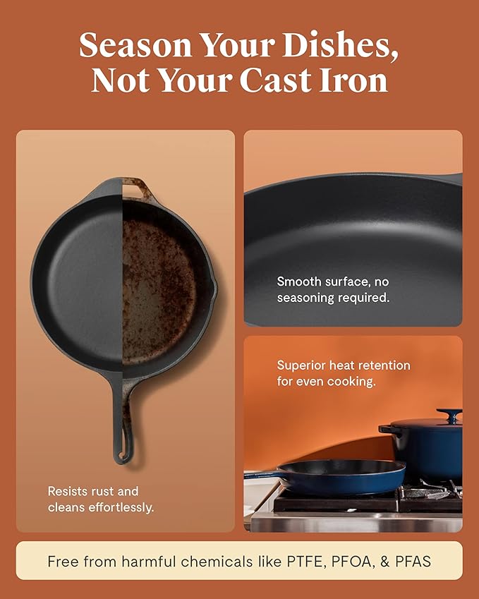 Caraway Cast Iron Skillet - 12” Enameled Cast Iron Pan With 3 Layer Enamel Coating - No Seasoning