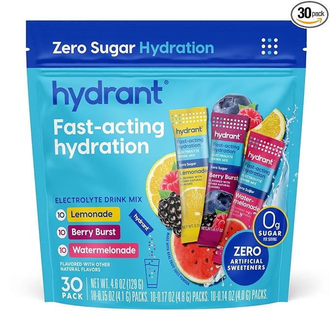 Hydrant Hydrate Zero Sugar, Individual Hydration Electrolyte Powder Stick Packets with Zero Sugar