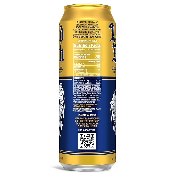 Liquid Death, Dead Billionaire Iced Tea, 8-Pack (19.2oz Cans), Half Lemonade Half Black Tea, Low