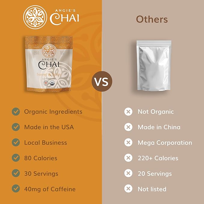 Angie's Chai Sweet & Spicy Organic Instant Chai Tea Powder - Made in USA, Delicious Spiced Chai