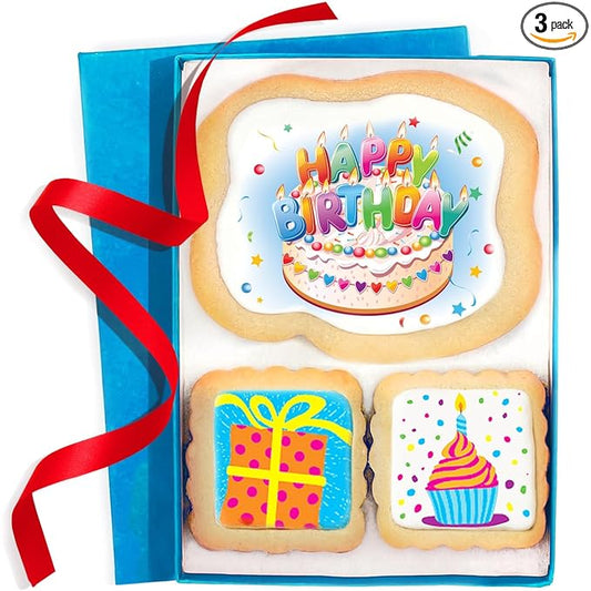Happy Birthday Cookies Gift Basket For Men, Women, Kids, Boys, Him Decorated Sugar Cookie Gift Box