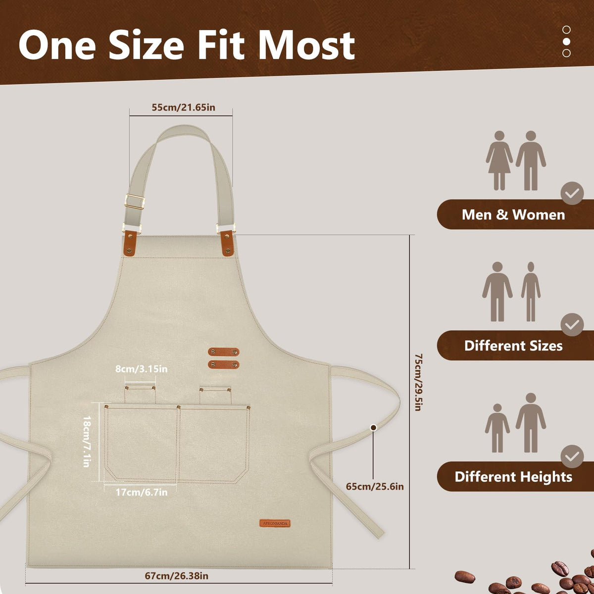 Chef Apron for Men Women with Pockets Adjustable Neck Strap, Heavy Duty Canvas Gardening Apron