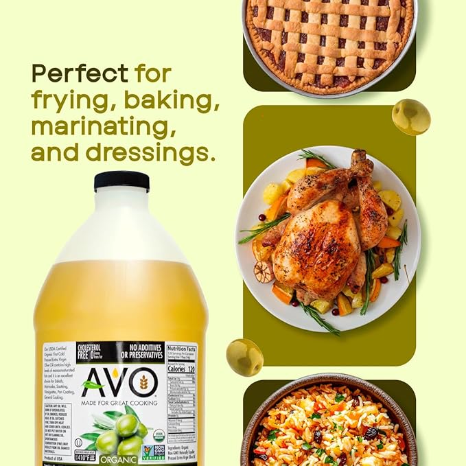 AVO ORGANIC EXTRA VIRGIN OLIVE Oil, 64 Fl-oz (Half Gallon) NO preservatives added