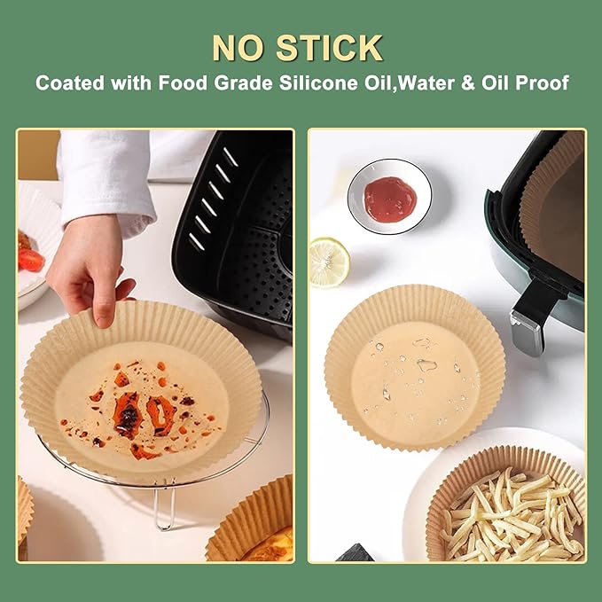 Air Fryer Paper Liner, Unbleached & Biodegradable Material, Disposable Non-stick Parchment Paper