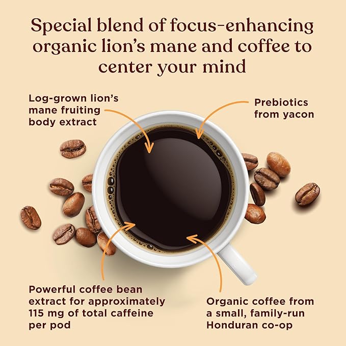 Four Sigmatic High Caffeine Mushroom Coffee K-Cups | Organic Dark Roast Coffee with Lion’s Mane &