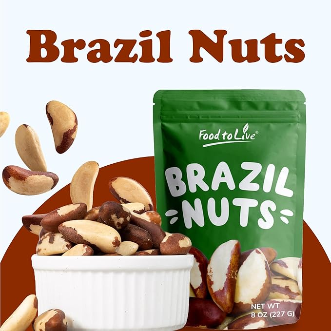 Food to Live Brazil Nuts, 8 Ounces Non-GMO Verified, Raw, Whole, No Shell, Unsalted, Kosher, Vegan