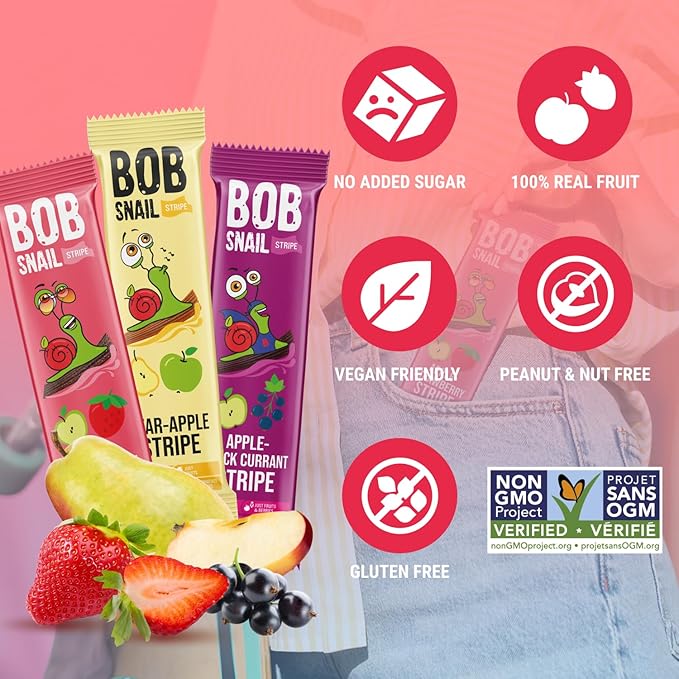 BOB SNAIL Healthy Organic Fruit Snacks for Kids and Adults??0 Organic Fruit Leather Snacks with