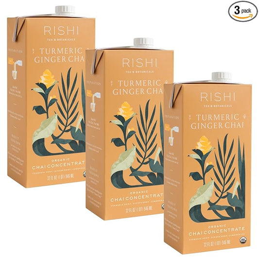 Rishi Tea Turmeric Ginger Chai Latte - Organic Herbal Tea Concentrate with Ayurvedic Ginger