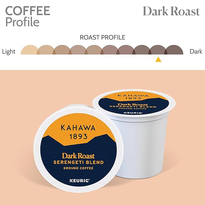 Kahawa 1893 Dark Roast Coffee K-Cup Pods Serengeti Blend (20 Count) - As Seen on Shark Tank, Low