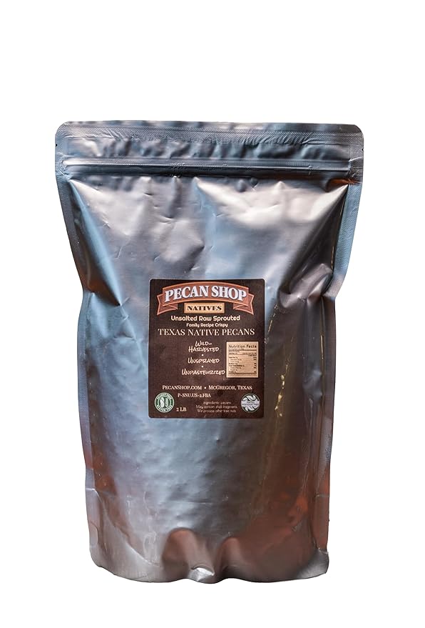 Pecan Shop Unsalted Sprouted Raw Texas Native Pecans, Unsprayed Wild-harvested, Family Recipe