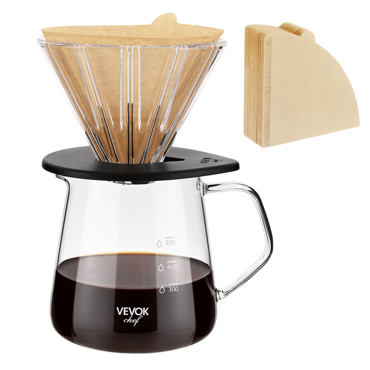 VEVOK CHEF Glass Pour-Over Coffee Set – 20 oz, 100 Filters Included