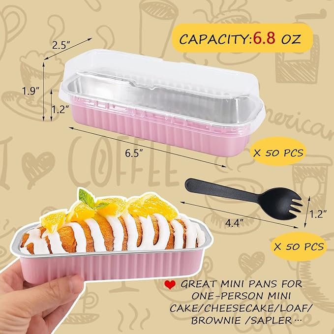 LNYZQUS Mini Loaf Pans With Lids 50 Pack, 6.8oz Rectangle Aluminum Foil Baking Pans Tins