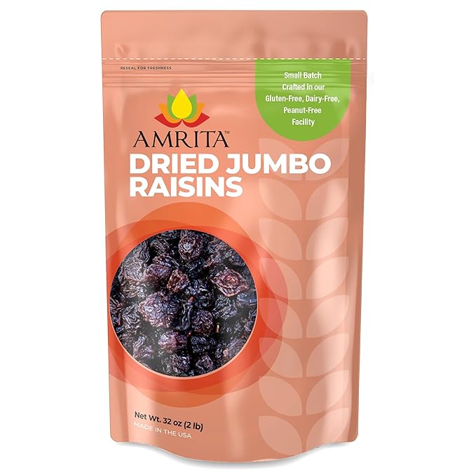 Amrita Dried Jumbo Raisins 2 lb | Naturally Sweet, Gluten-Free Snack | Dried Grapes Packed Fresh in