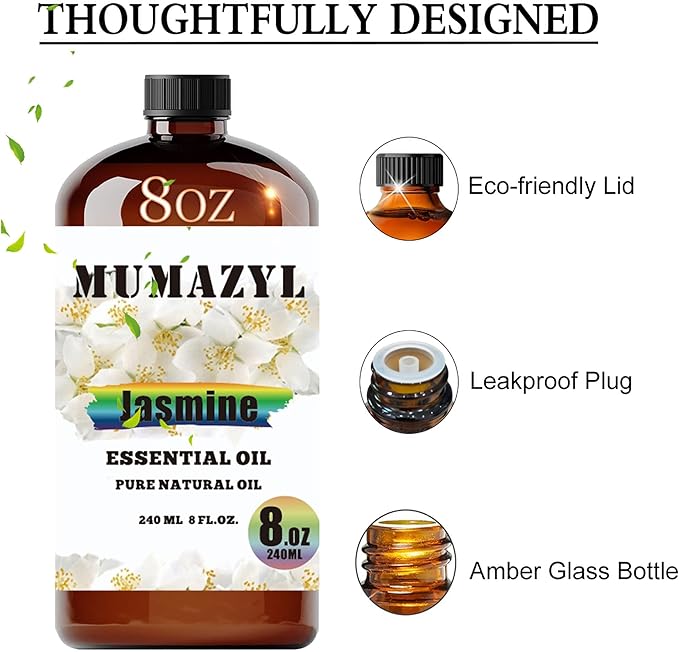 Jasmine Essential Oil, Jasmine Oil 8 Fl Oz 240ML for Diffuser Humidifier Yoga Cleaning DIY Candle