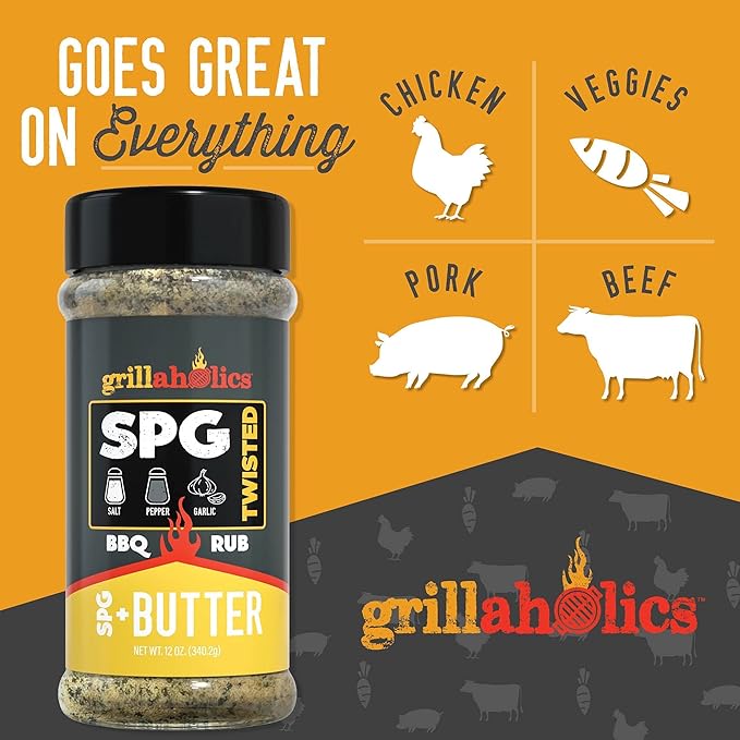 Grillaholics SPG + Butter Seasoning - Premium SPG (salt pepper garlic) BBQ Rub Blended with 100%