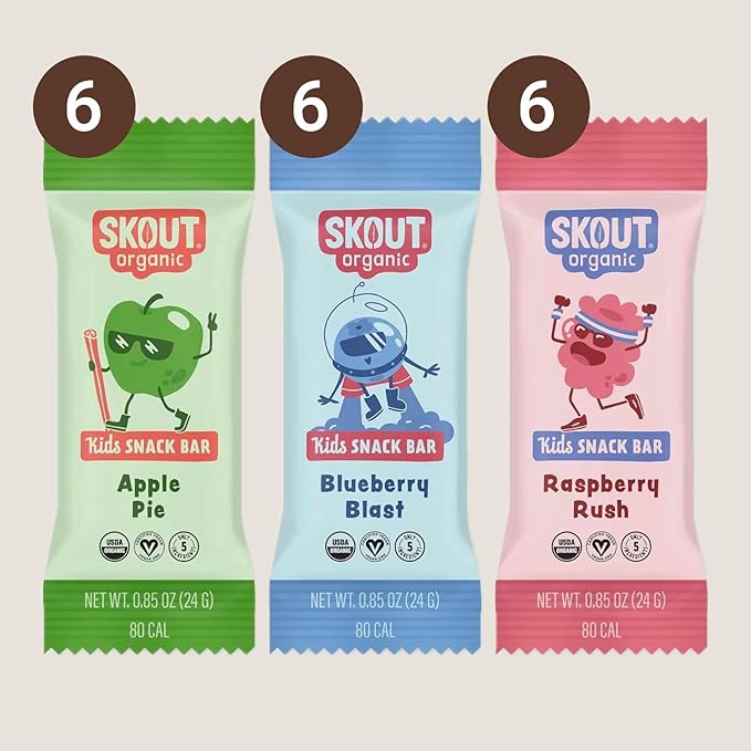 Skout Organic Real Food Bars for Kids Fruit Variety Pack (18 Pack) | Organic Snacks for Kids |