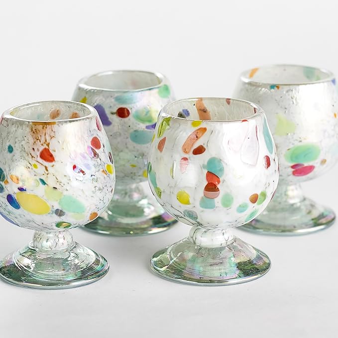 Authentic Mexican Tequila Hand Blown Shot Glasses - Set of 4-2 oz - Mini Glass Snifters - Heavy