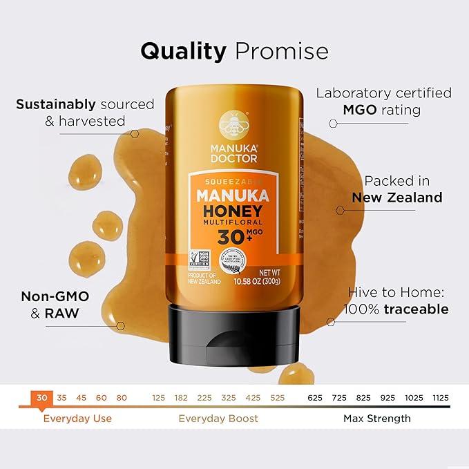 MANUKA DOCTOR - MGO 30+ SQUEEZY Manuka Honey Multifloral, 100% Pure New Zealand Honey. Certified.