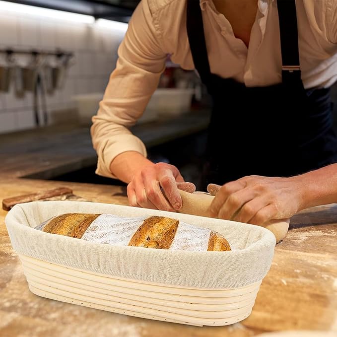 4PACK 8 inch Oval Bread Proofing Basket Banneton Bread Dough Proofing Rising Rattan Basket & Liner