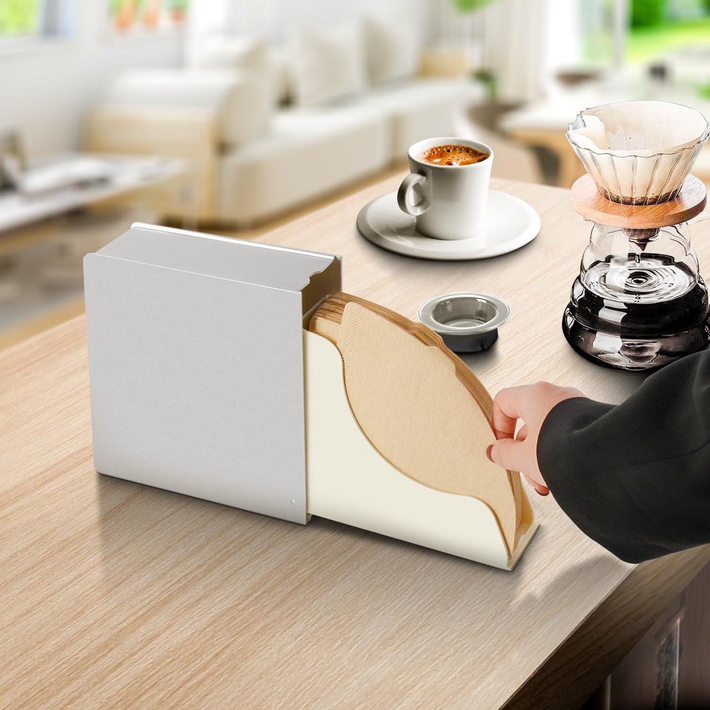 Cone Coffee Filter Holder Storage - Frosted Silver Pour Over Coffee Paper Filter Holders Container