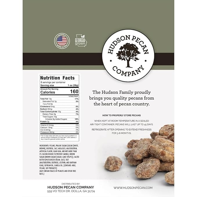 HUDSON PECAN COMPANY: Praline Roasted Georgia Pecans | Candied Gourmet Delight, Irresistible