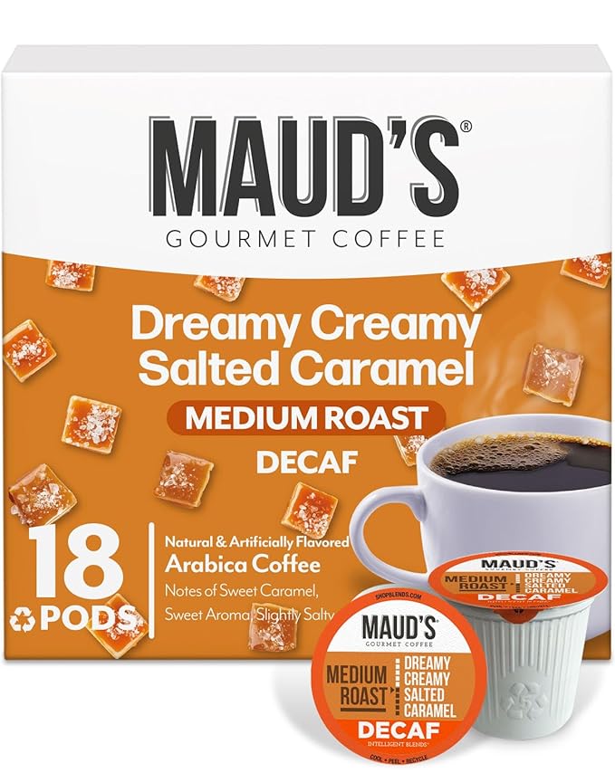 Maud's Decaf Salted Caramel Flavored Coffee Pods, 18 ct, Decaffeinated Medium Roast Flavored Coffee