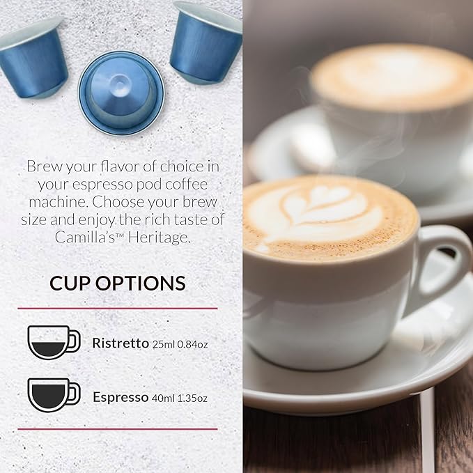 Camilla’s Heritage - Intensity 8 Vanilla Flavored Espresso Coffee, Gourmet Espresso Cups, 60 Coffee