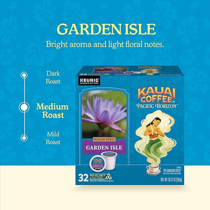 Kauai Coffee K-Cup Pods for Keurig Brewers – Arabica Coffee, 10% Hawaiian – Medium Roast, Bright