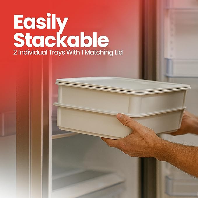 DoughMate® Artisan Kit – 2 Pizza Dough Proofing Trays, 1 Lid, and Dough Scraper – Food Contact