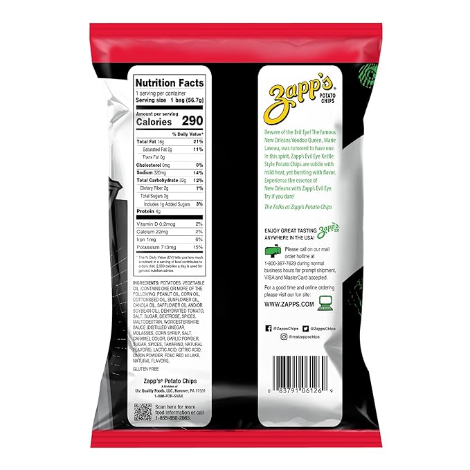 Zapp???New Orleans Kettle-Style Potato Chips Evil Eye Flavor (2 oz Bags, 25 Count) ??Crunchy Chips