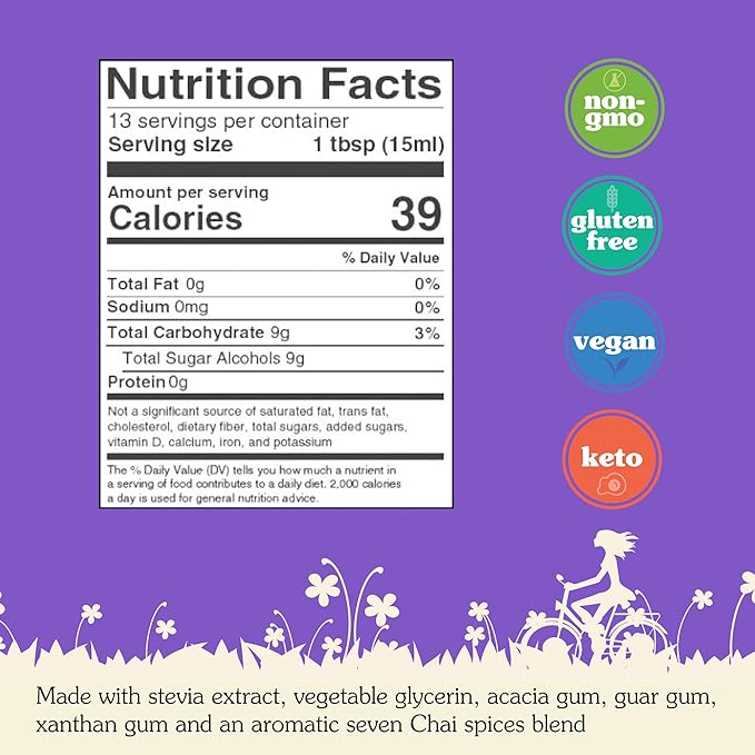 NuNaturals Stevia Syrup, Sugar-Free Sweetener, Plant-Based Sugar Substitute, Zero Calorie, Chai
