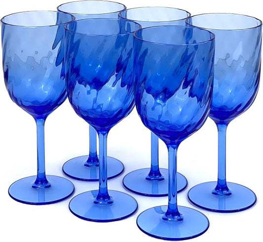 Yalin Set of 6 Unbreakable 15 oz Acrylic Plastic Wine and Water Tumbler Stackable Goblets. (Blue