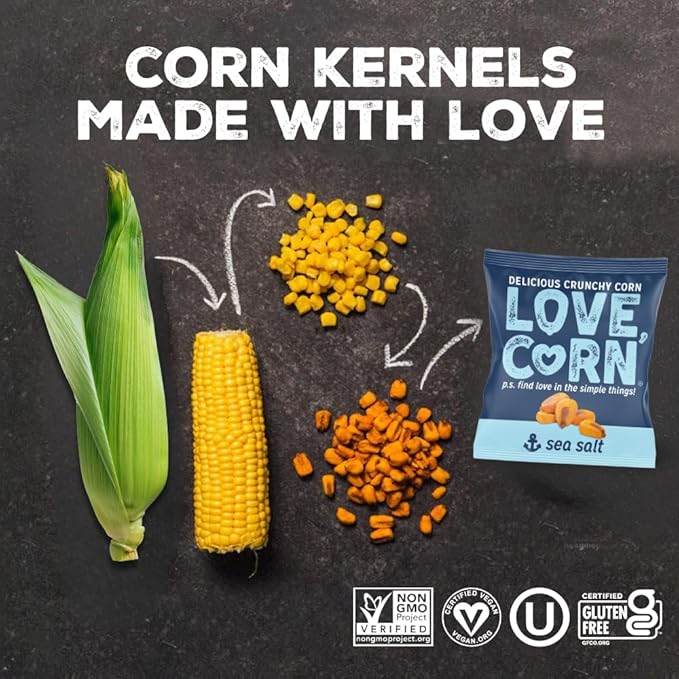 LOVE CORN Fab Four - Sea Salt, BBQ, Salt & Vinegar, Hot Spicy 0.7oz x 20 Delicious Crunchy Corn