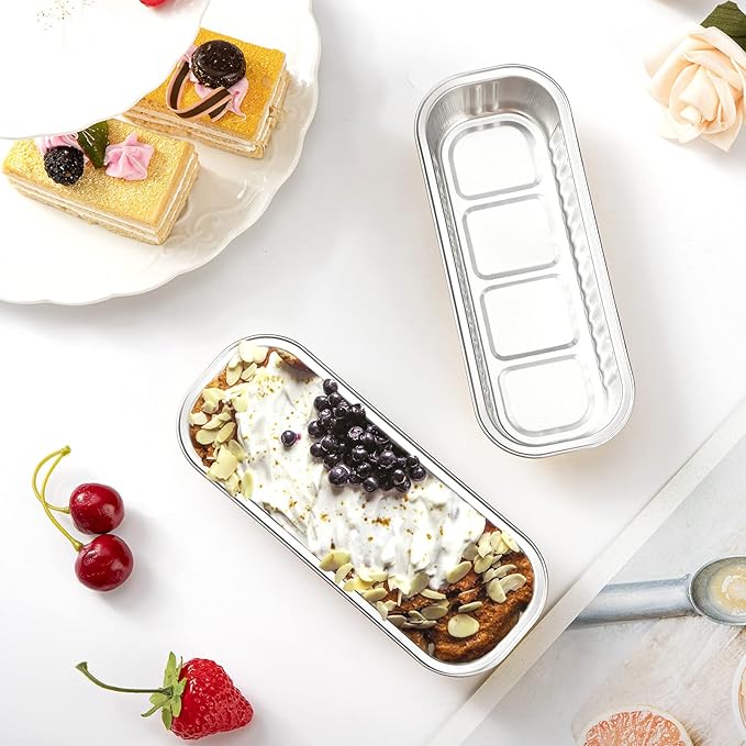 EUSOAR Gold Cupcake liners with Lids, 50pcs 6.8oz 6.5"x2.5"x1.2" Aluminum Disposable Ramekins Pan