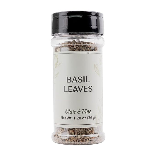 Olive & Vine Basil Leaves, Fresh Herbal Flavor, Seasoning for Pasta, Pesto, Salads, Rich Tradition