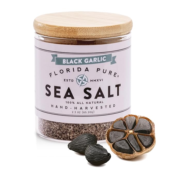 FLORIDA PURE Black Garlic Sea Salt - 80+ Mineral Sea Salt, Natural, Unrefined, Non Iodized - for