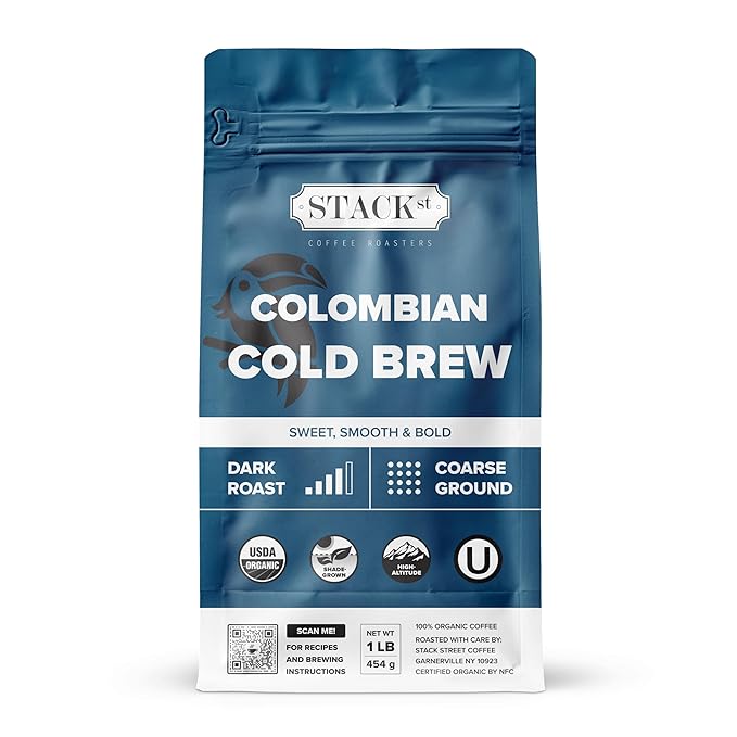 Organic Cold Brew Coffee Coarse Ground 1 LB - Colombian Supremo Reserve Flavor Dark Roast Coarse