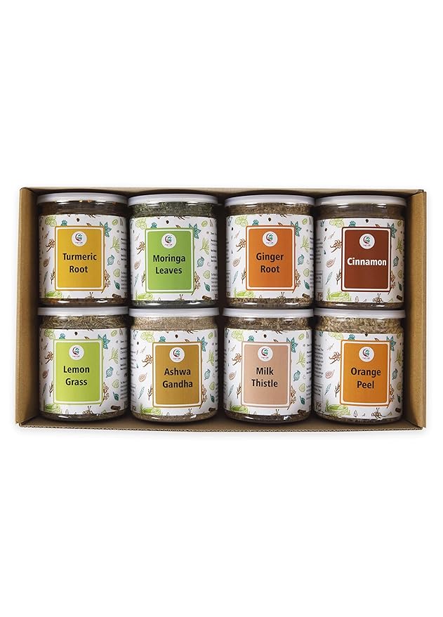 Loose Leaf Herbal Tea Set ??8 Premium Herbs - Up to 450 Cups - Ginger, Turmeric, Lemongrass