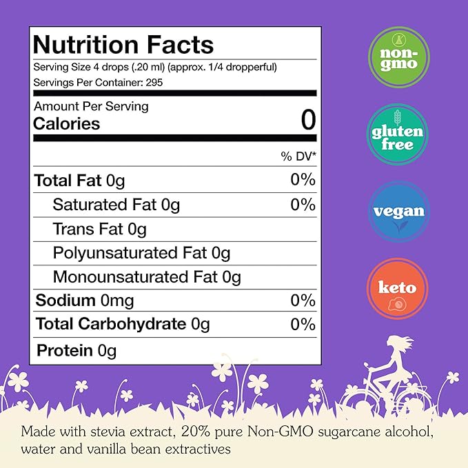 NuNaturals Liquid Stevia, Sugar-Free Sweetener, Plant-Based Sugar Substitute, Zero Calorie, Vanilla