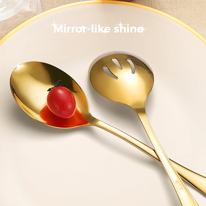 4 Piece Stainless Steel Serving Spoons Set, 10-Inch, Includes 2 Large, 2 Slotted, for