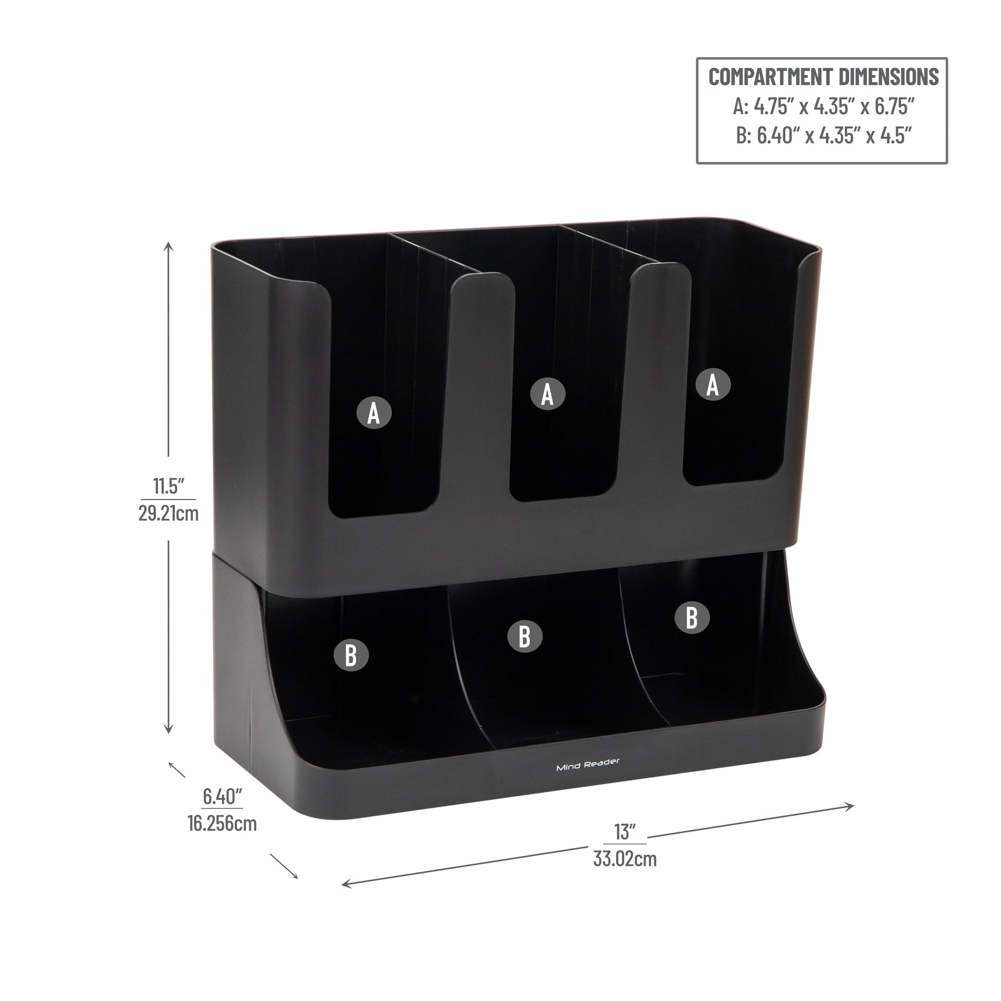 Mind Reader Condiment Station, 13 Inch Countertop Coffee Bar Organizer with 6 Compartments, Storage