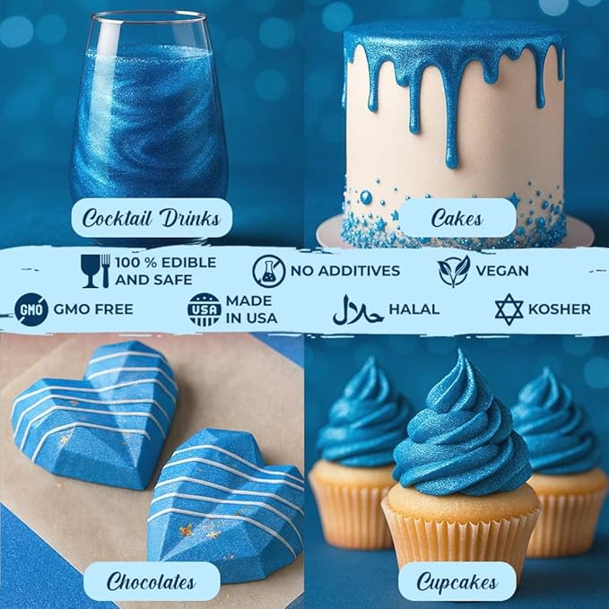 Bulk (20g) Blue Luster Dust Edible Glitter for Cocktails | Premium Edible Blue Luster Dust for Cake