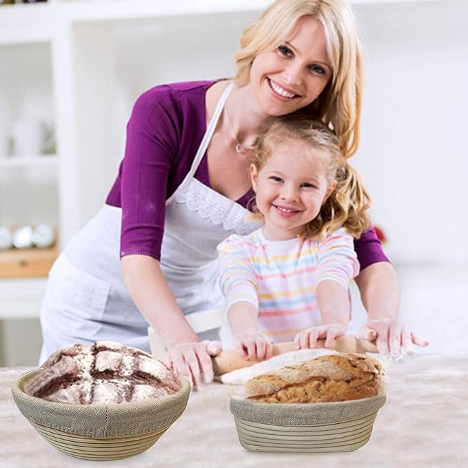 9 Inch Round Bread Banneton Proofing Basket Set of 2 ??Sourdough Proofing basket kit for Artisanal