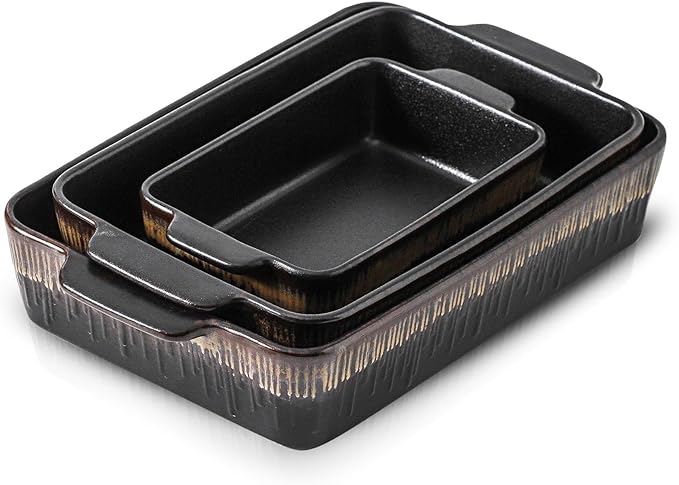 KOOV Bakeware Set, Ceramic Baking Dish, Rectangular Baking Pans Set, Casserole Dish for Cooking