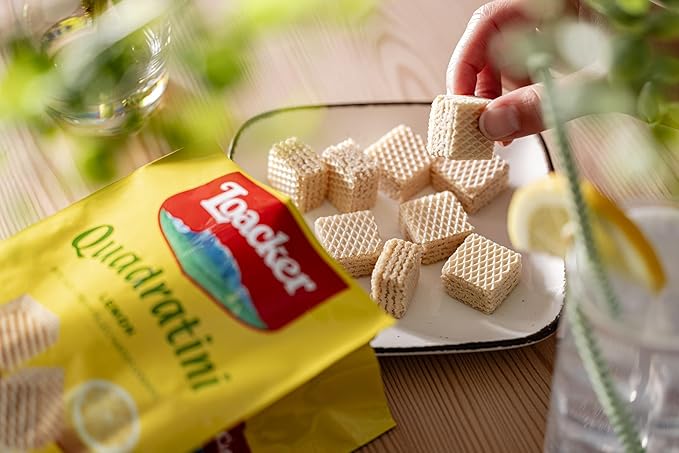 Loacker Quadratini Lemon Wafer Cookies LARGE - 30% Less Sugar - Premium Crispy Bite Size Wafers