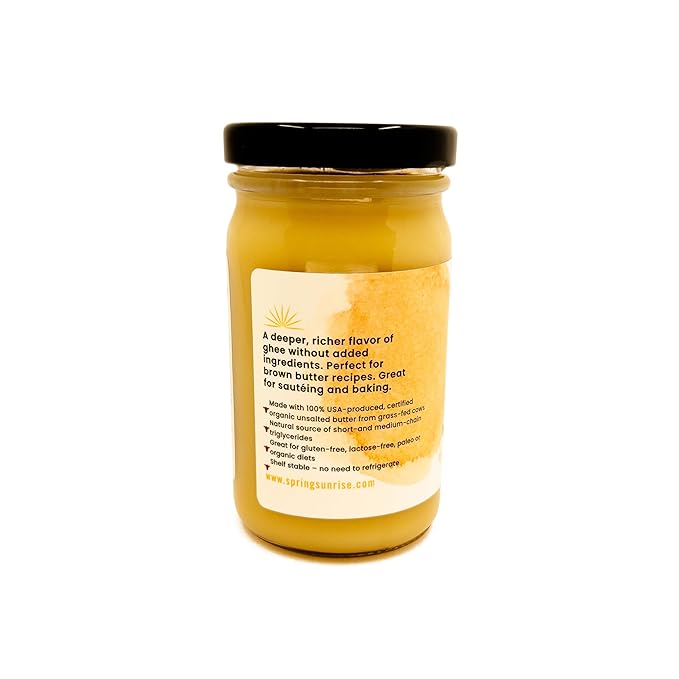 Spring Sunrise Organic Brown Ghee - Grass Fed Clarified Butter - Keto & Paleo Friendly, Lactose &