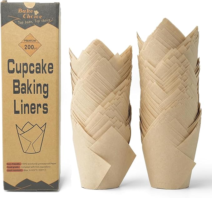 Nordic 75GSM Paper 200pcs Natural Tulip Cupcake Liners for Baking Cups, Unbleached EU Parchment