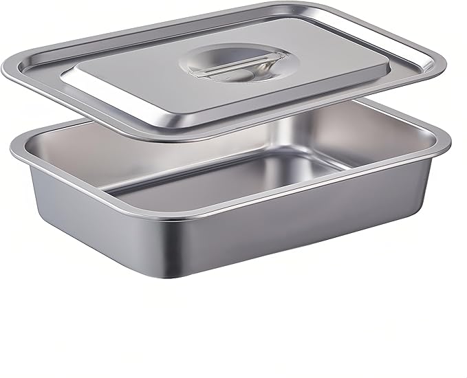 4 Inch Extra Deep Lasagna Pan with Lid, 11.8x15.7Inch 9.2QT Large Stainless Steel Nonstick Lasagna