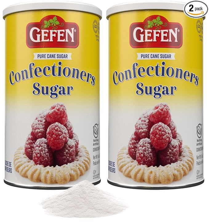 Gefen Confectioners Sugar, 16oz in Resealable Container | Powdered Sugar (2 Pack = 2 lbs) Corn Free