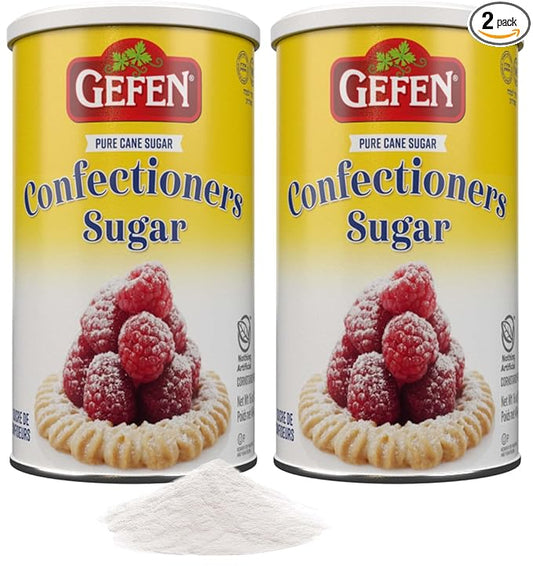 Gefen Confectioners Sugar, 16oz in Resealable Container | Powdered Sugar (2 Pack = 2 lbs) Corn Free